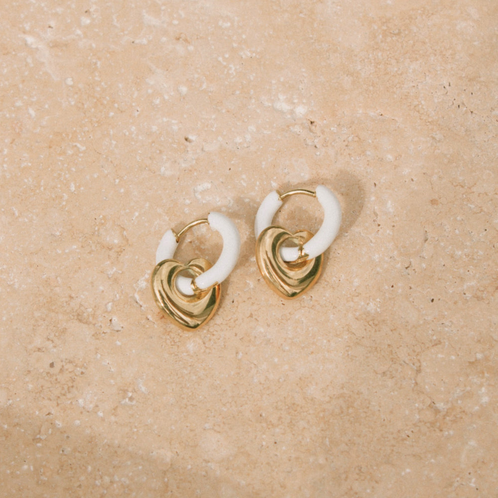 Agape Heart Earrings (White) - 18k Gold-plated