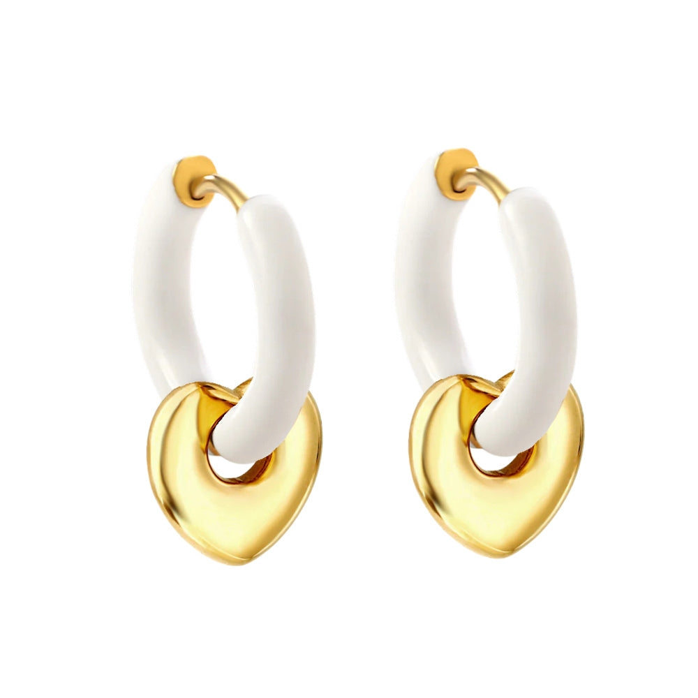 Agape Heart Earrings (White) - 18k Gold-plated