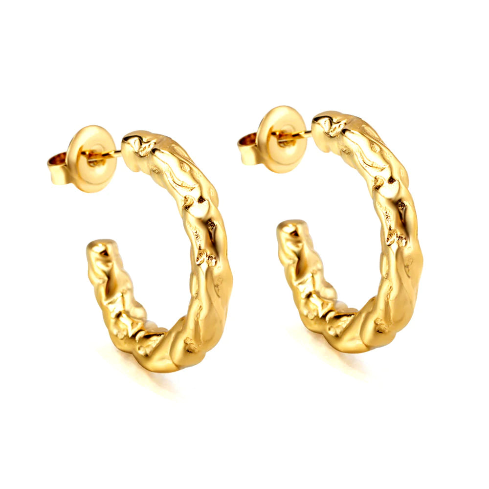 Esther Organic Dented Texture Hoop Earrings - 18k Gold-plated